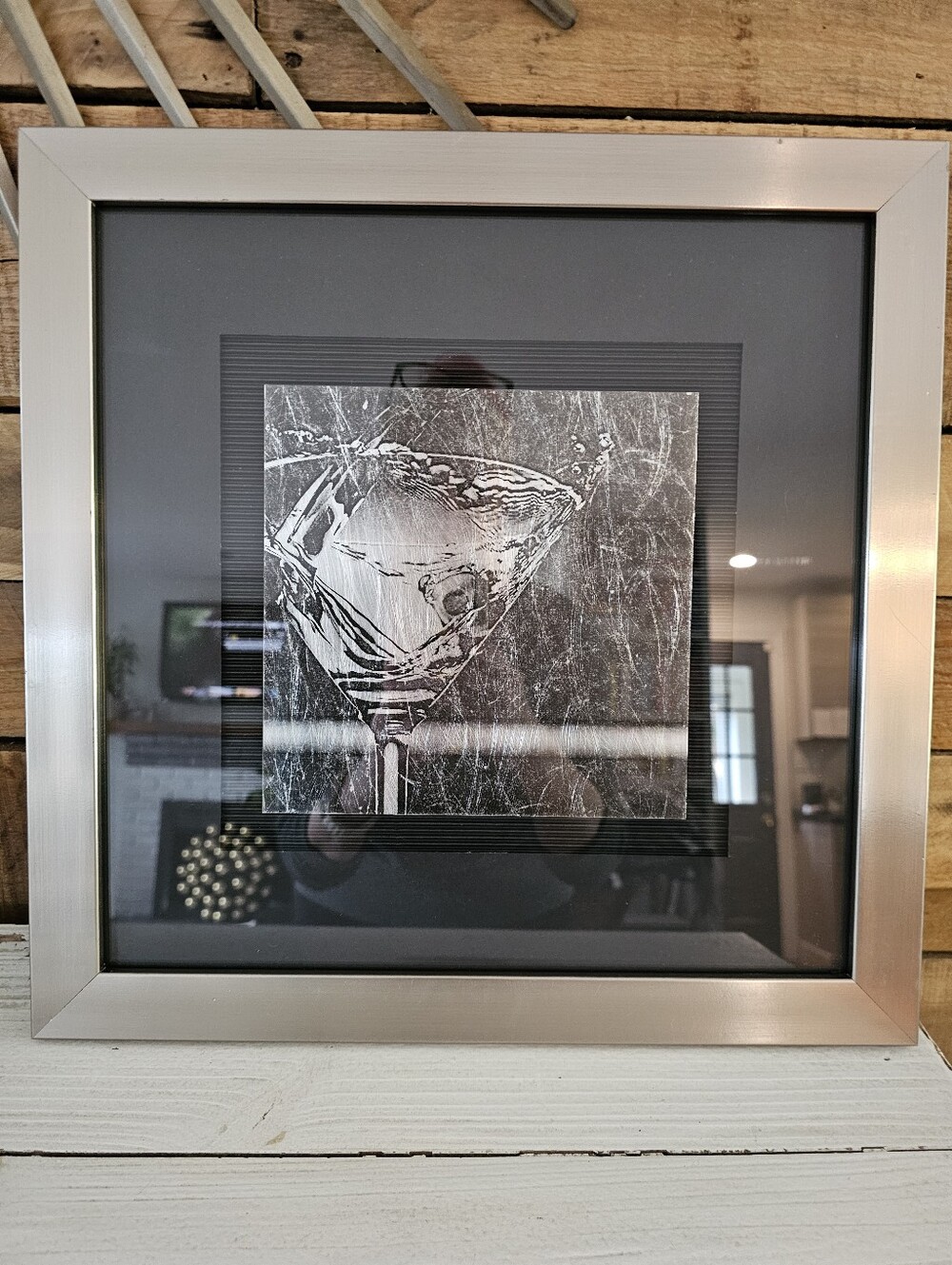 Metal Martini Wall Art Print In Silver Frame  16" X 16"